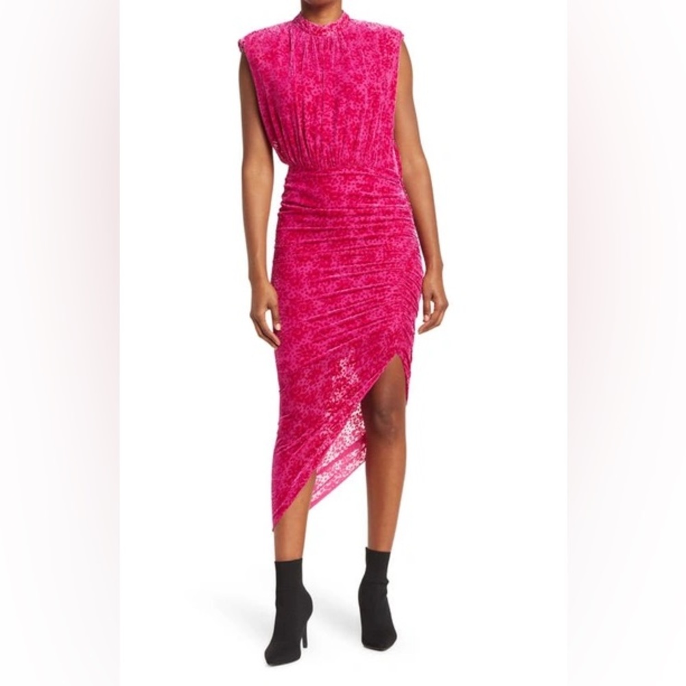 VERONICA BEARD Kendall Velvet Burnout Asymmetrical Midi Dress
